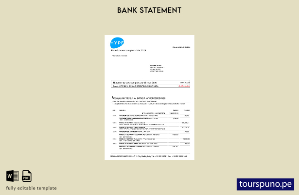 listo para imprimir plantilla de word   extracto bancario de HYPE SPA de Italia